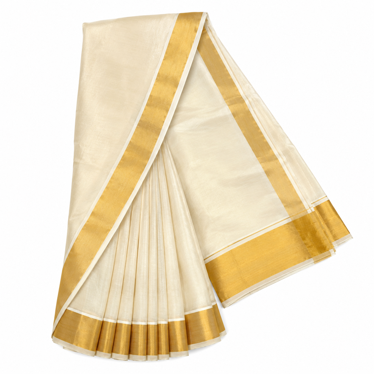 Sasti Vasthralya Plain Sandal Kerala Kasavu Saree with Golden Zari Border for Onam