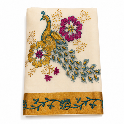 Traditional Kerala Kasavu Saree Peacock